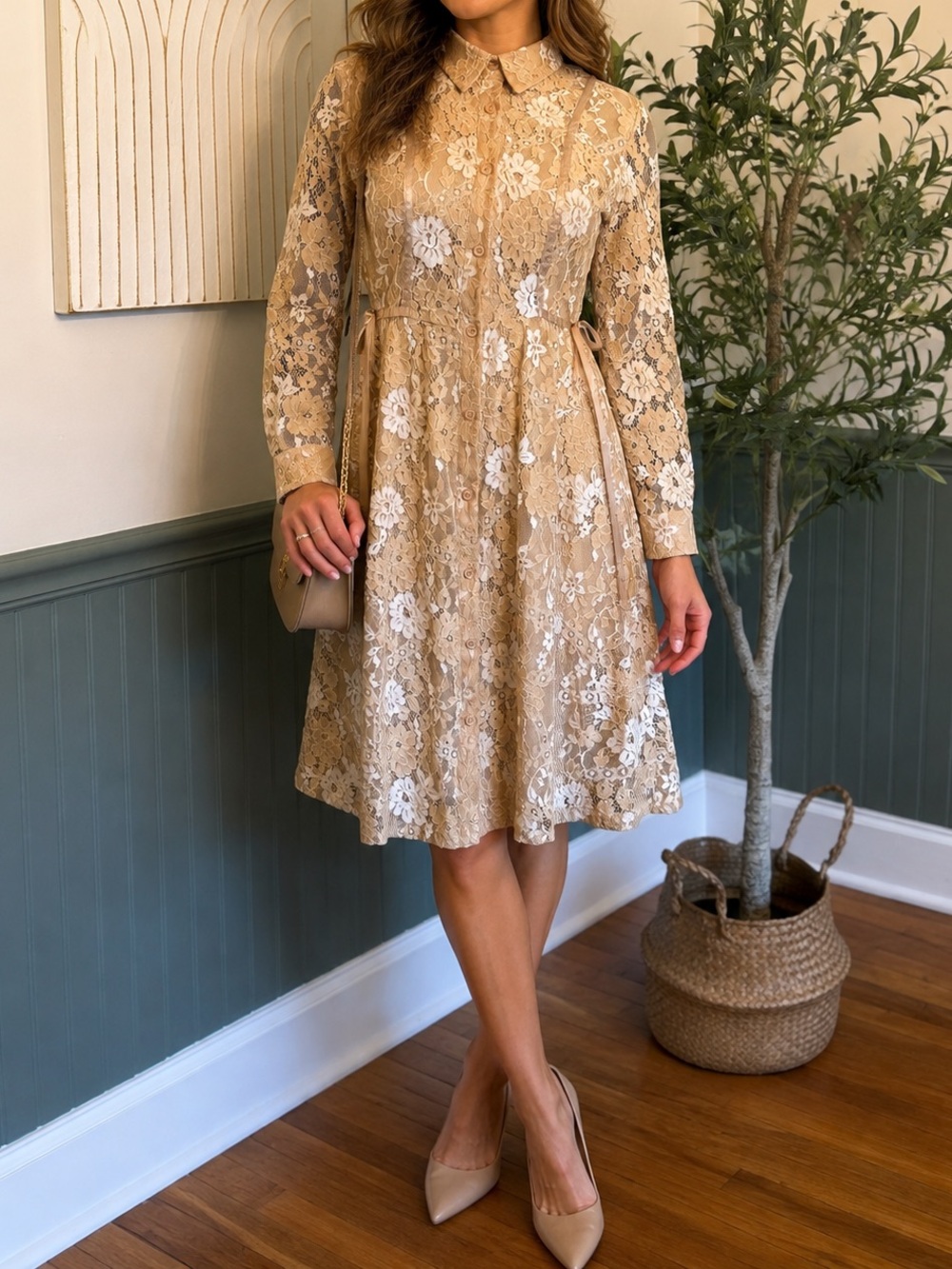 Collared Floral Lace Dress | Size M | EUC